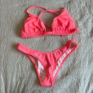 Neon Coral Textured Bikini Set